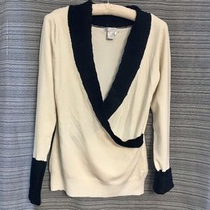 Felicity Front Wrap Cream & Black Sweater in Size Large
